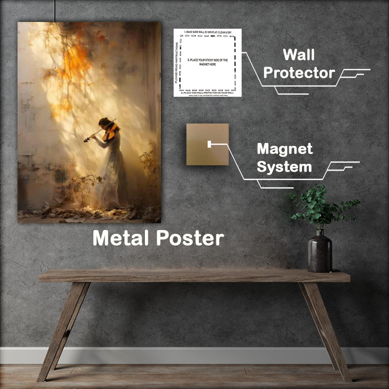 Buy Metal Poster : (A shadow of a woman playing the violin in the sun light)