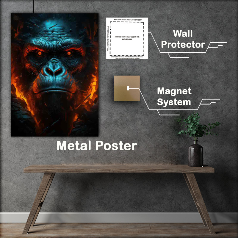 Buy Metal Poster : (A Gorilla face with glowing white fire eyes)