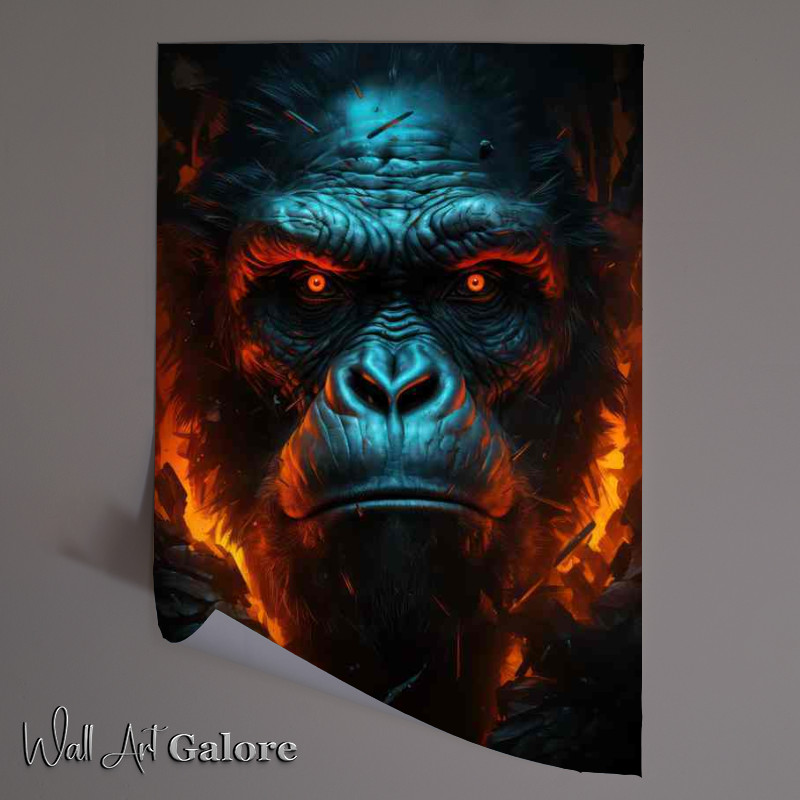 Buy Unframed Poster : (A Gorilla face with glowing white fire eyes)