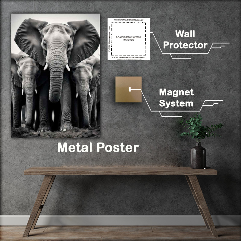 Buy Metal Poster : (A Hurd Of Elephants on a stand off)