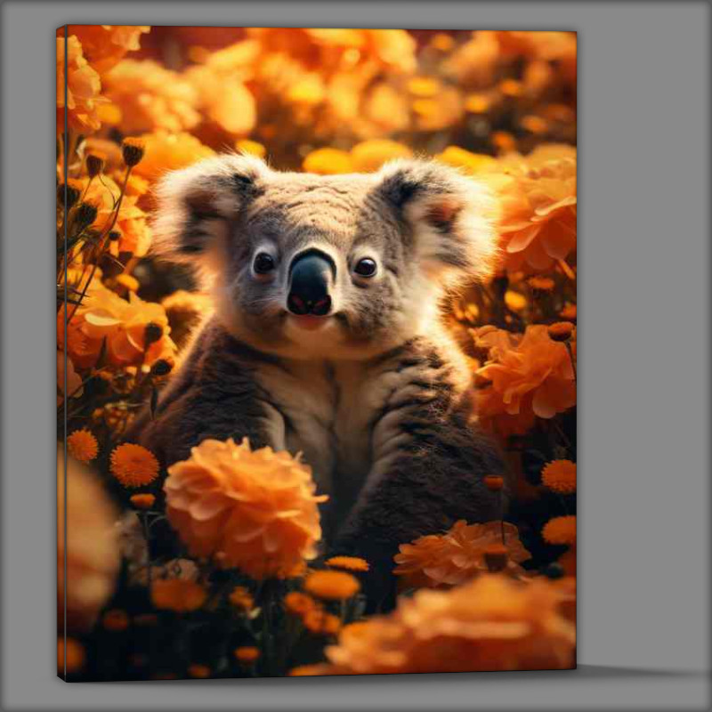 Buy Canvas : (A Koala Surrounded by a ton of yellow full bloom flowers)