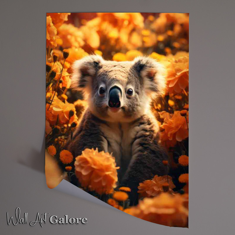 Buy Unframed Poster : (A Koala Surrounded by a ton of yellow full bloom flowers)