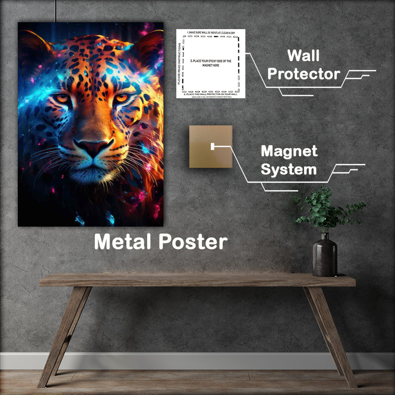 Buy Metal Poster : (A Leopard in the dark with colorful eye)