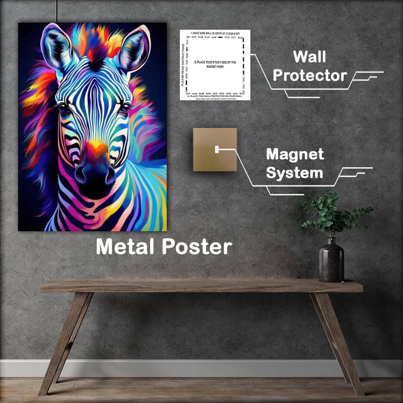 Buy Metal Poster : (A Painted Zebra with amazing colours)