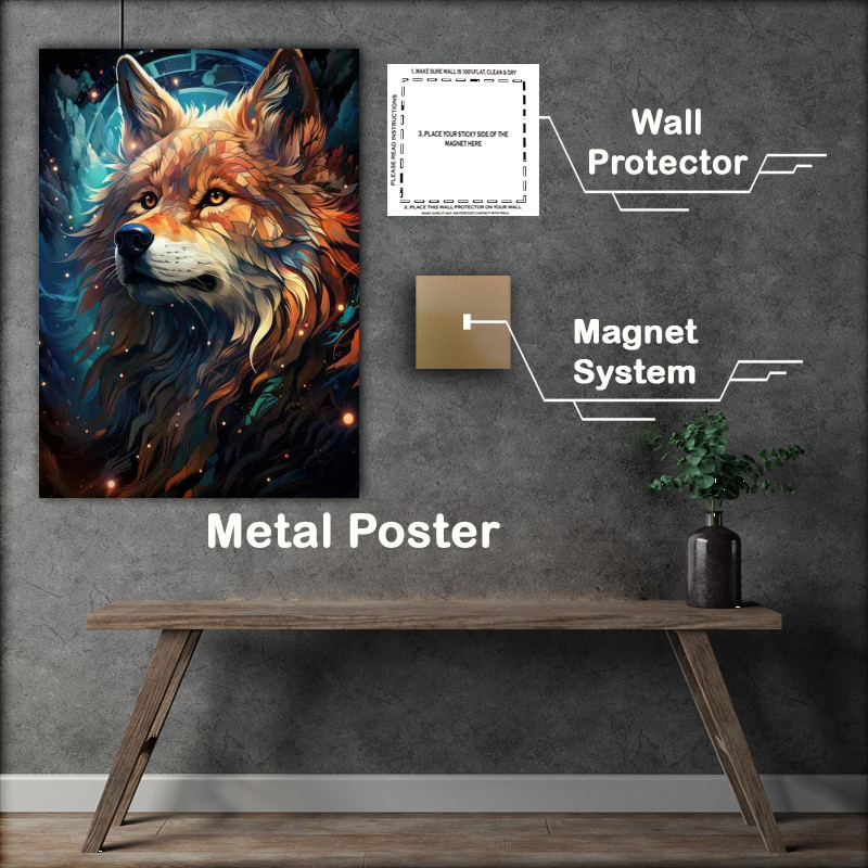 Buy Metal Poster : (A Wolf surrounded by stars and fireflys)