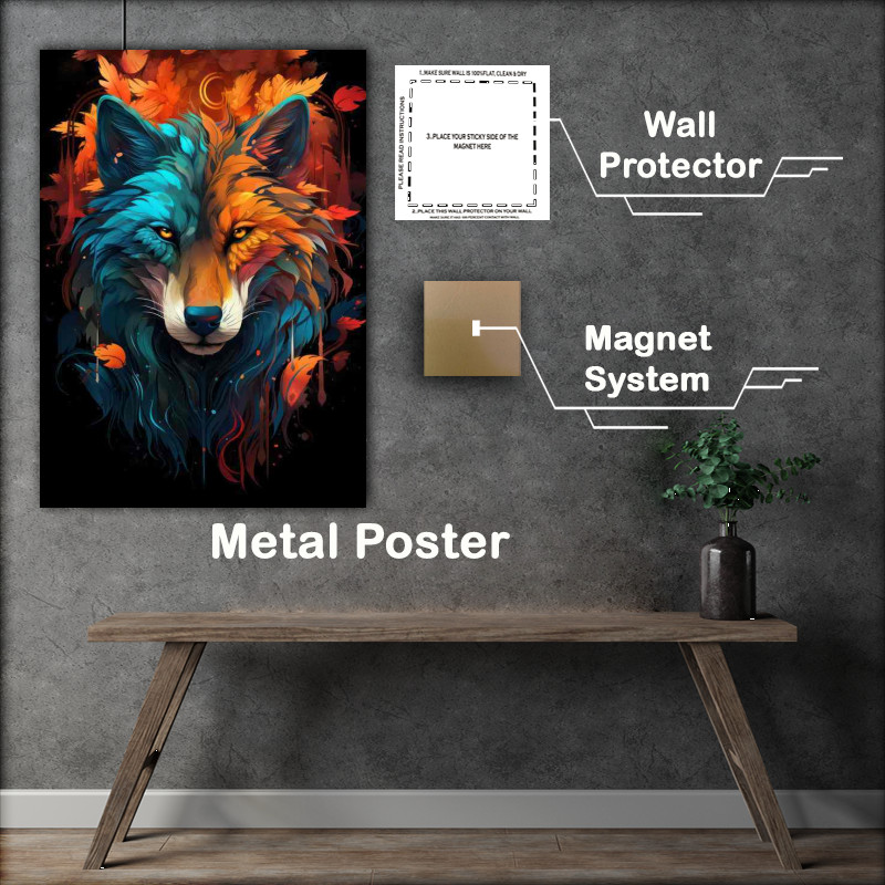 Buy Metal Poster : (A colourful wolf art style)