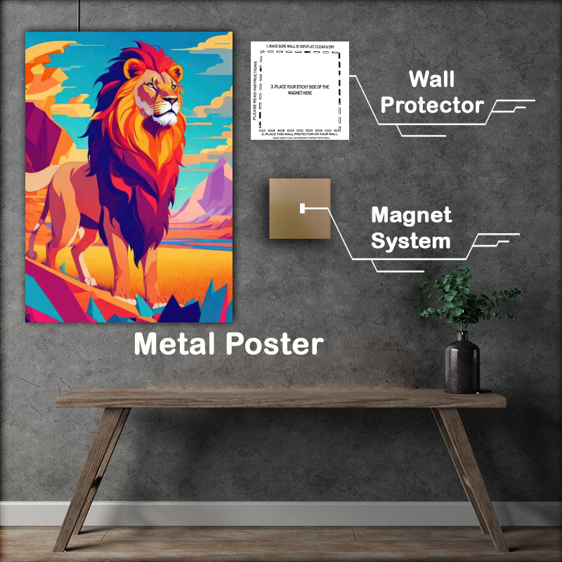 Buy Metal Poster : (A lion silhouetted against a stunning African sun)