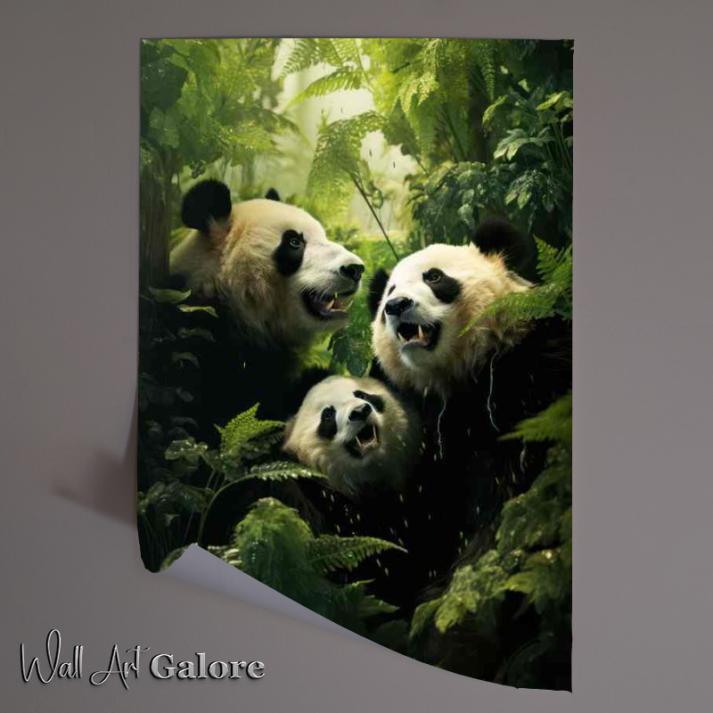 Buy Unframed Poster : (A little family of panda bears in the green forest)
