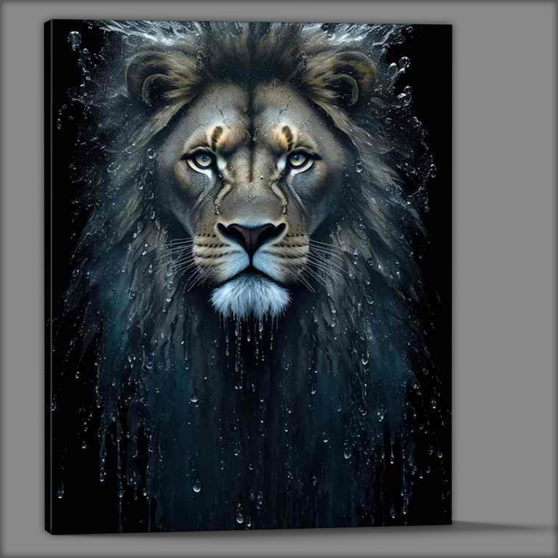 Buy Canvas : (A powerful image of a lion surrounded by water splashes art)