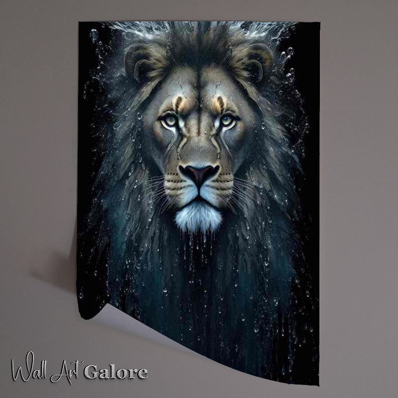 Buy Unframed Poster : (A powerful image of a lion surrounded by water splashes art)