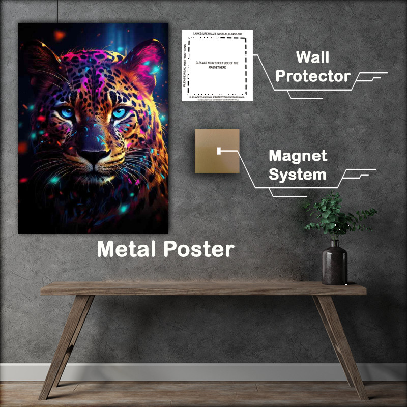 Buy Metal Poster : (Amazing colours a leopard full of neon surroundings)