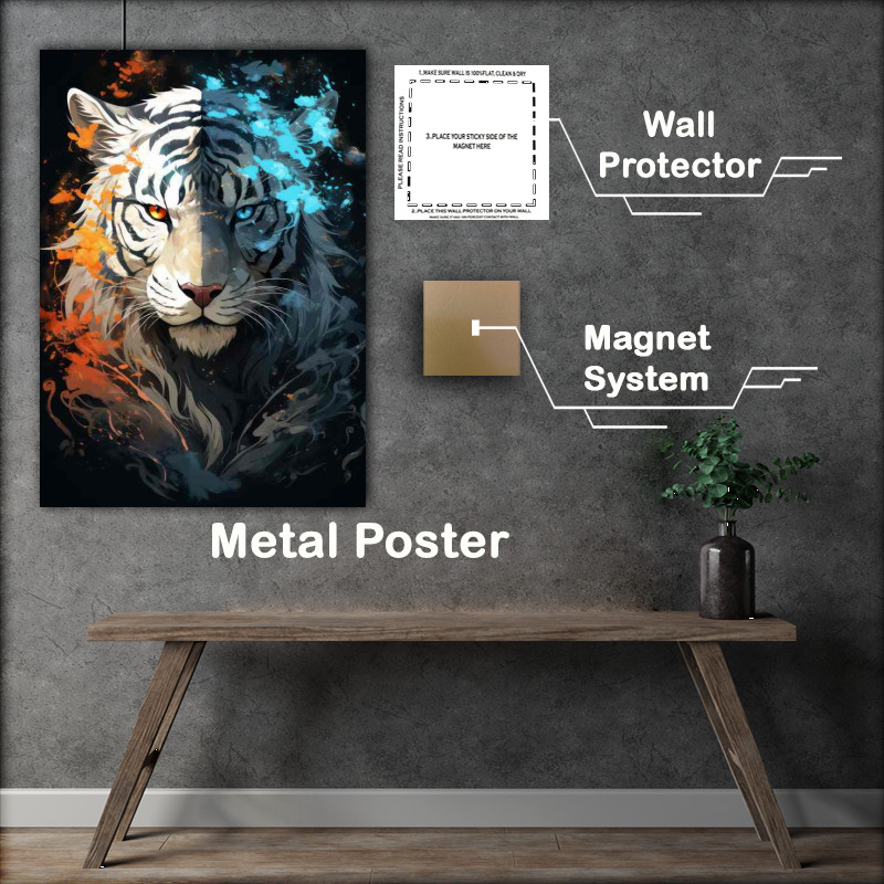 Buy Metal Poster : (Anime mixed tigers white and electric blue tones)