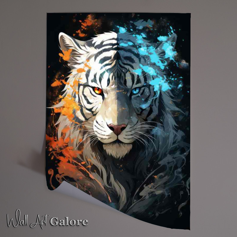Buy Unframed Poster : (Anime mixed tigers white and electric blue tones)
