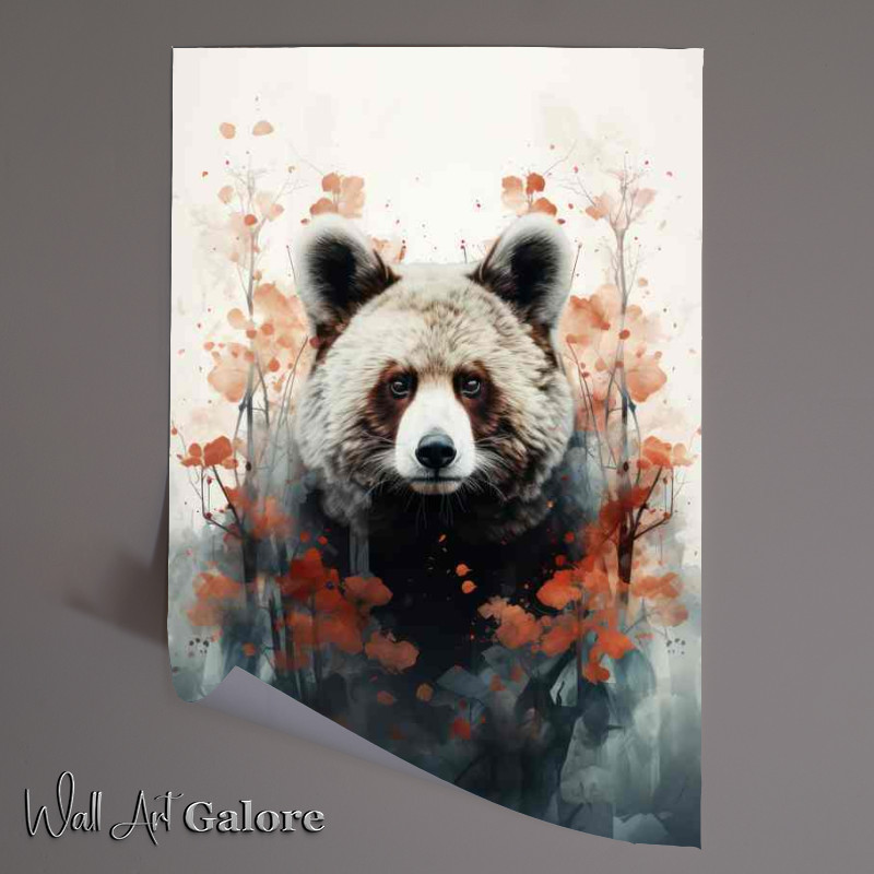 Buy Unframed Poster : (Bear with watercolour style and trees at both sides)