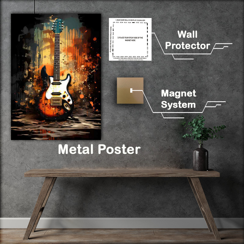 Buy Metal Poster : (Guitar with black color splatter)