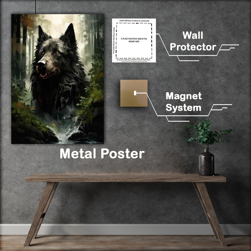 Buy Metal Poster : (Black mandog in a forest with a valley)