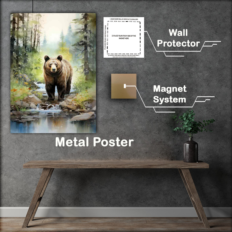 Buy Metal Poster : (Brown Grizzly Bear in the Woods)