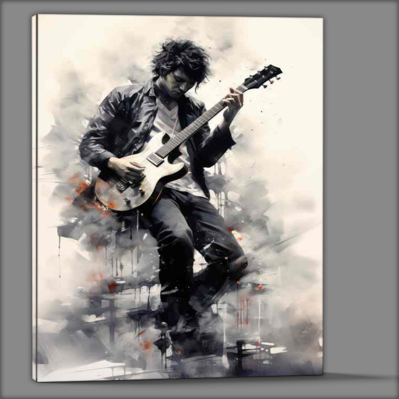 Buy Canvas : (Holding an electric guitar in the style of ink)