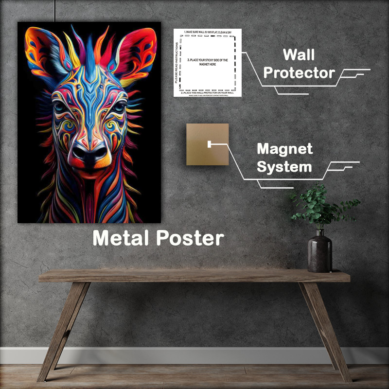 Buy Metal Poster : (Coulurful Stripes on a zebra abstract art style)