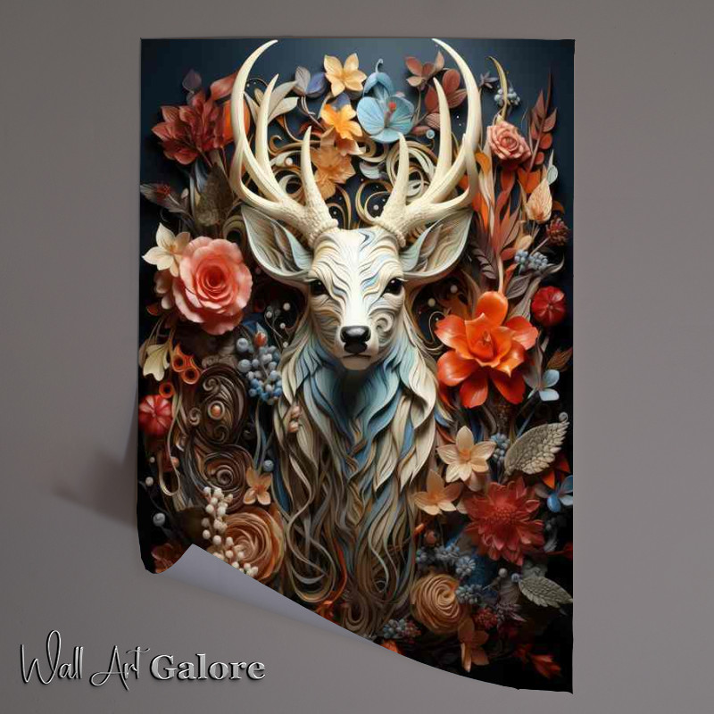 Buy Unframed Poster : (Deer Cover Art surrounded by flowers)