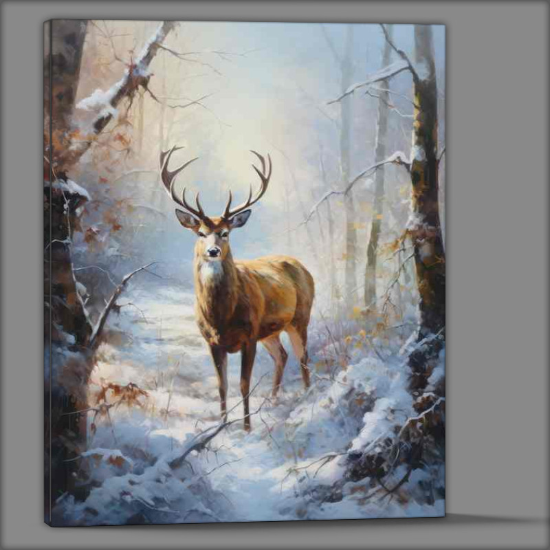 Buy Canvas : (Deer In The Winter Snow In The Woods)