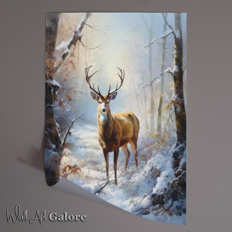 Buy Unframed Poster : (Deer In The Winter Snow In The Woods)