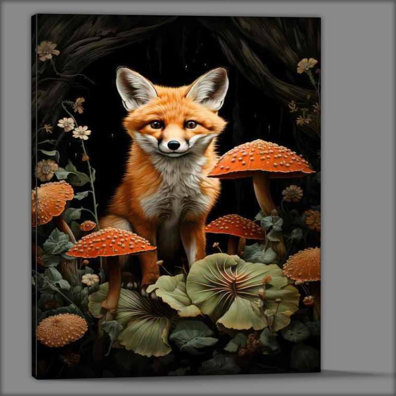 Buy Canvas : (Fox sitting in around the mushroom bed)