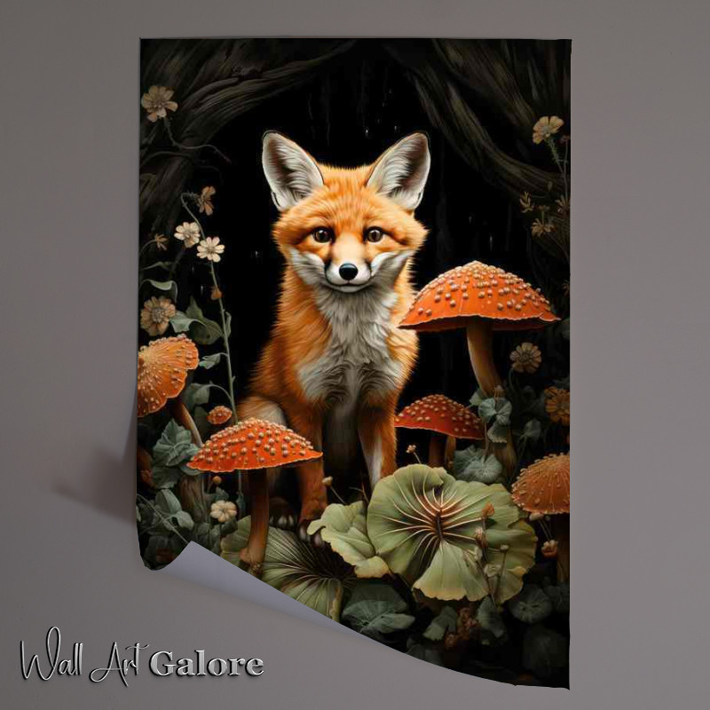 Buy Unframed Poster : (Fox sitting in around the mushroom bed)
