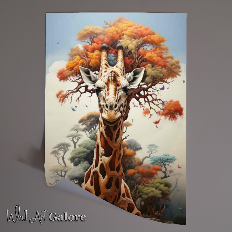 Buy Unframed Poster : (Giraffe in the front aof a giant orange tree)