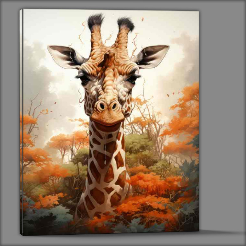 Buy Canvas : (Giraffe in the tree tps couloured in orange and green)