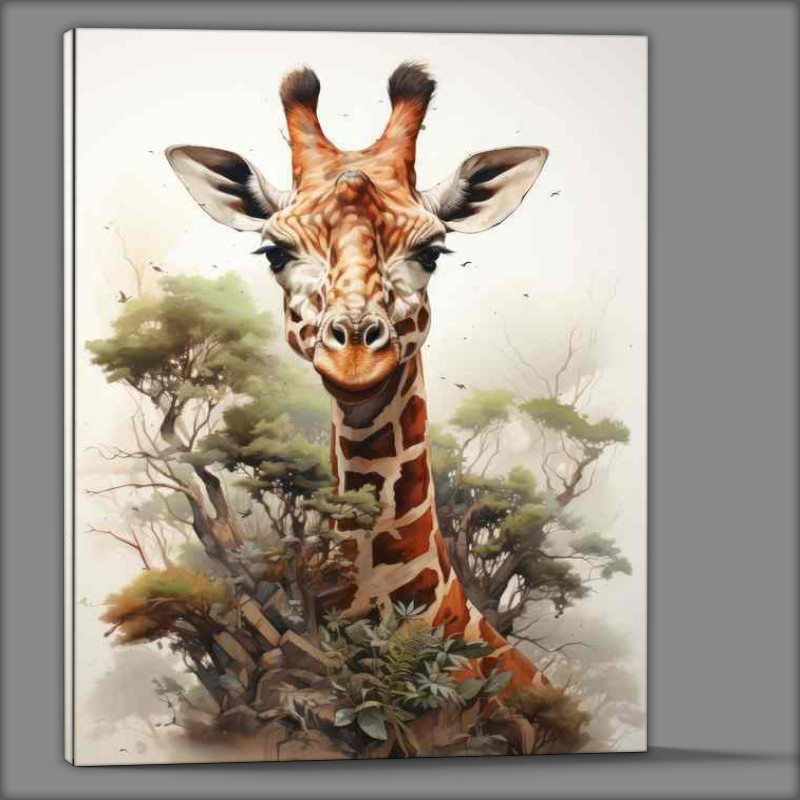 Buy Canvas : (Giraffe in the trees facing the horizon art style)