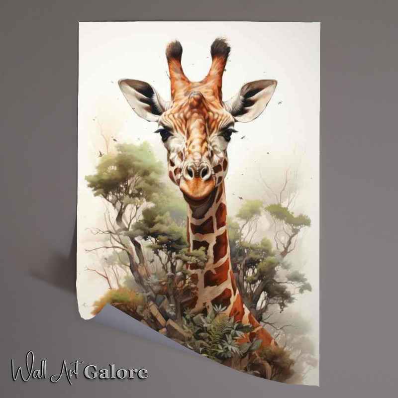 Buy Unframed Poster : (Giraffe in the trees facing the horizon art style)