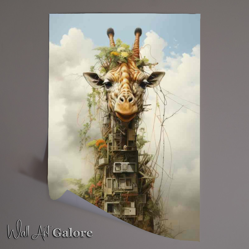 Buy Unframed Poster : (Giraffe surreal art in the mountain clouds)