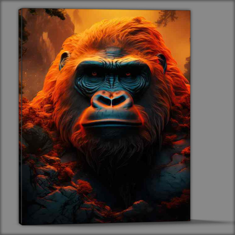Buy Canvas : (Gorilla heas with the sun behind him glowing)