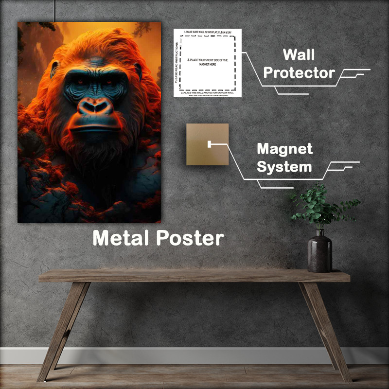 Buy Metal Poster : (Gorilla heas with the sun behind him glowing)