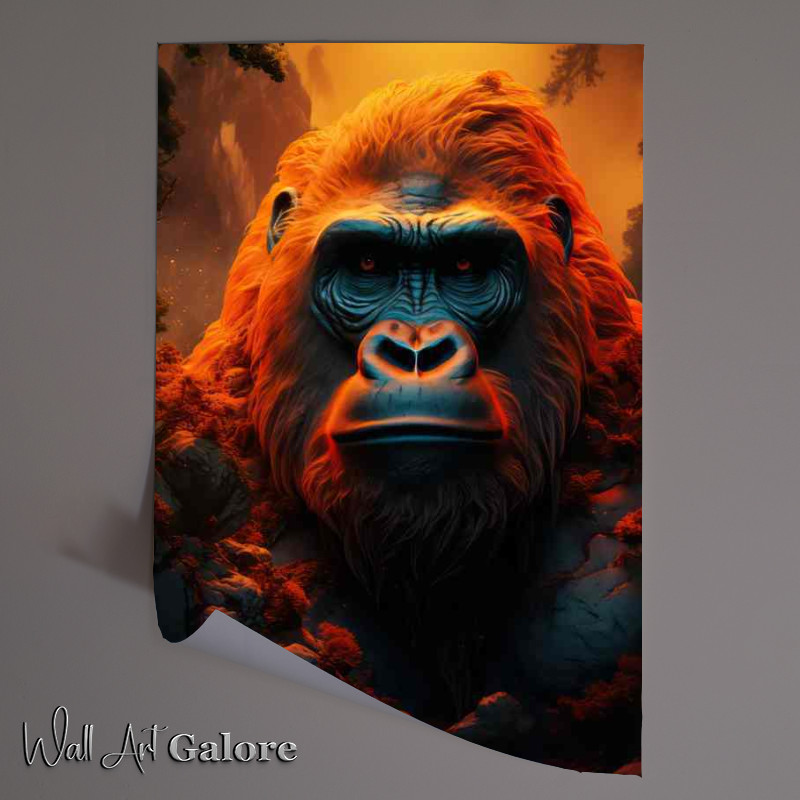 Buy Unframed Poster : (Gorilla heas with the sun behind him glowing)