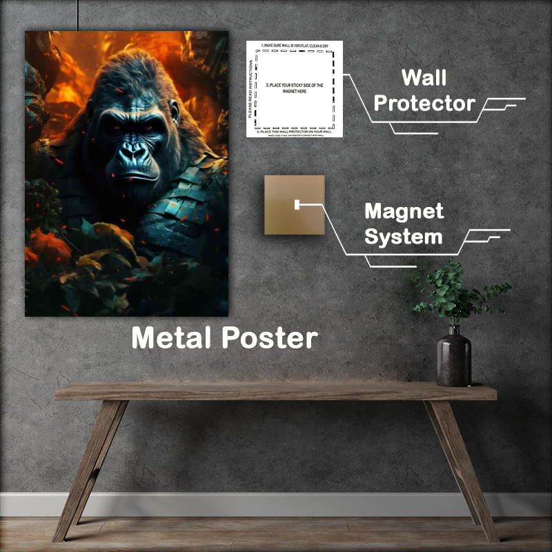Buy Metal Poster : (Gorilla in the red mist of fire)