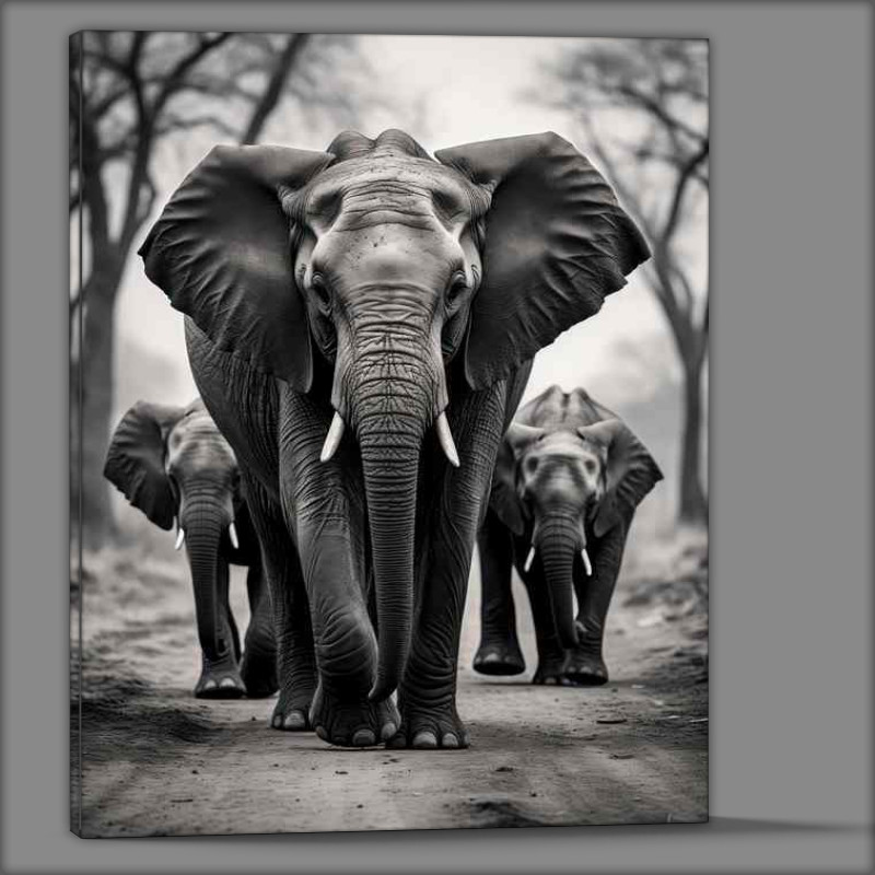 Buy Canvas : (Group of Elephants walking down the path)