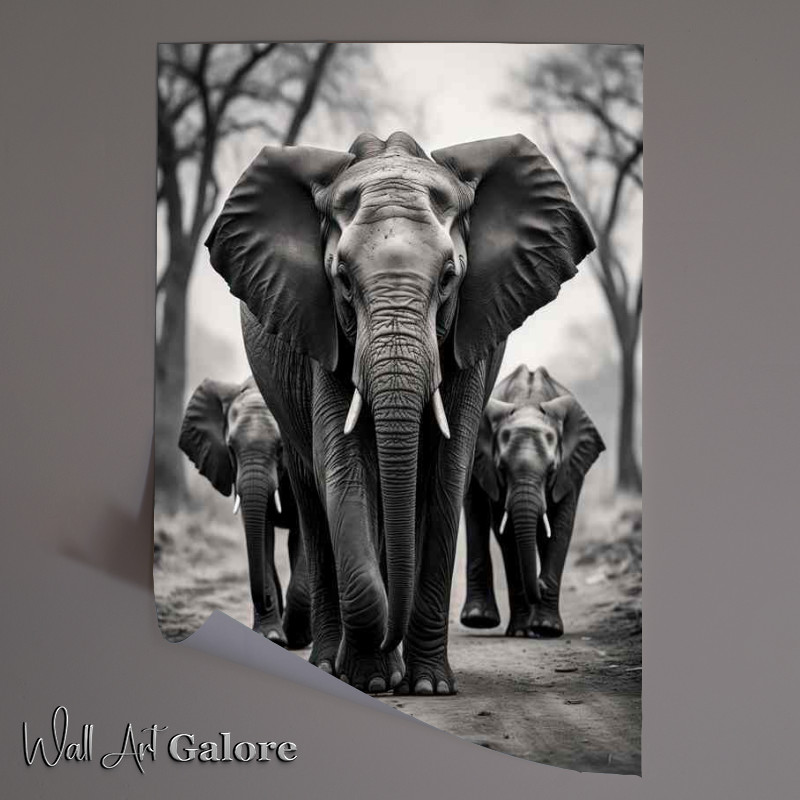 Buy Unframed Poster : (Group of Elephants walking down the path)
