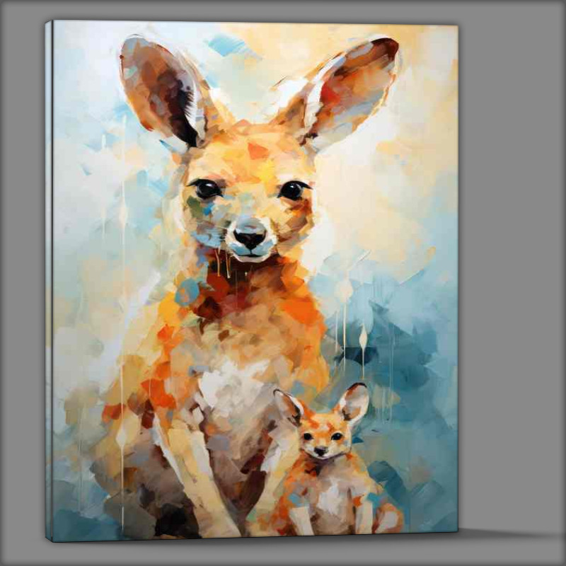 Buy Canvas : (Kangaroo with a little joey in her pouch art style)