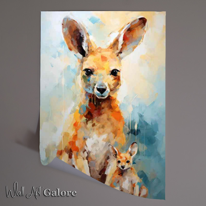 Buy Unframed Poster : (Kangaroo with a little joey in her pouch art style)