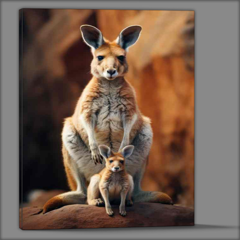 Buy Canvas : (Kangaroo with baby sitting on the hiltop)