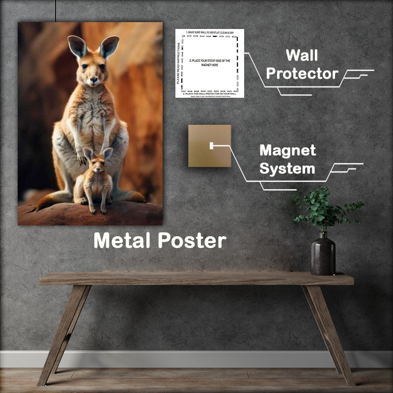 Buy Metal Poster : (Kangaroo with baby sitting on the hiltop)