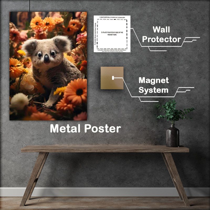 Buy Metal Poster : (Koala sitting amongst the flowers in the field)