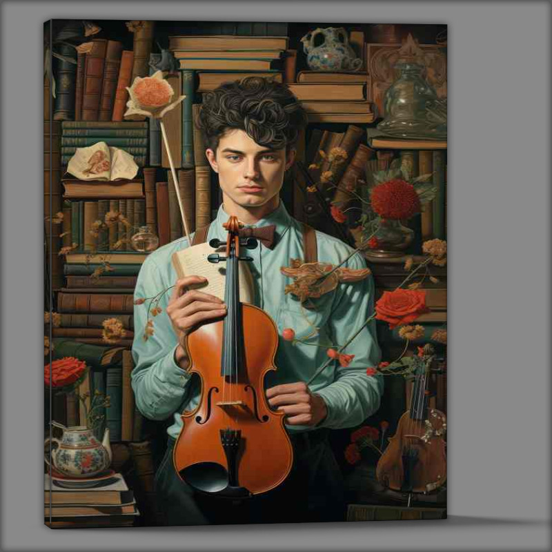 Buy Canvas : (Illustration of a young man holding a violin retro style)