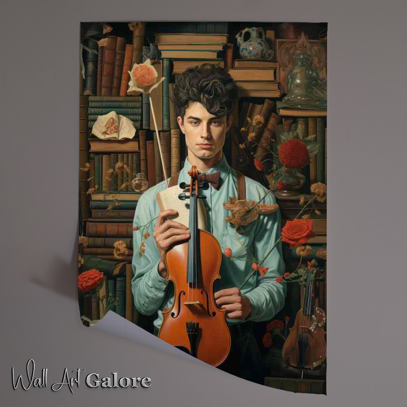 Buy Unframed Poster : (Illustration of a young man holding a violin retro style)