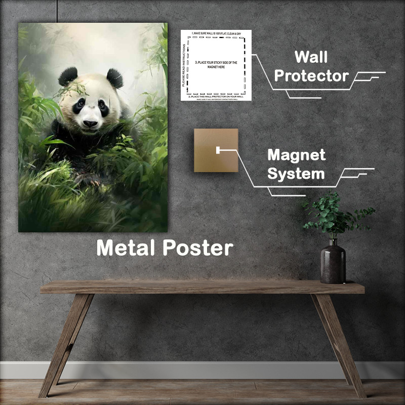 Buy Metal Poster : (Panda Surrounded by bamboo in the mountain forest)