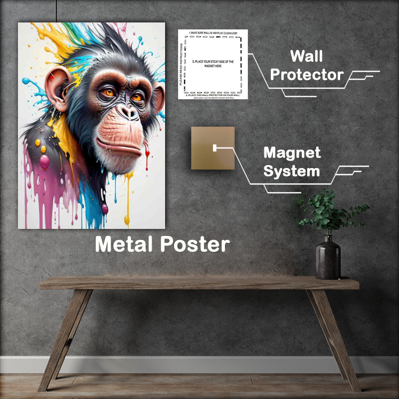 Buy Metal Poster : (Primate Palette monkey surrounded by splash art)