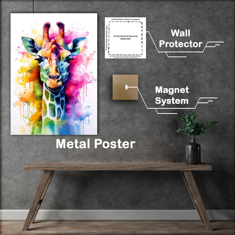 Buy Metal Poster : (Rainbow Necked Wonder the giraffe so colourful)