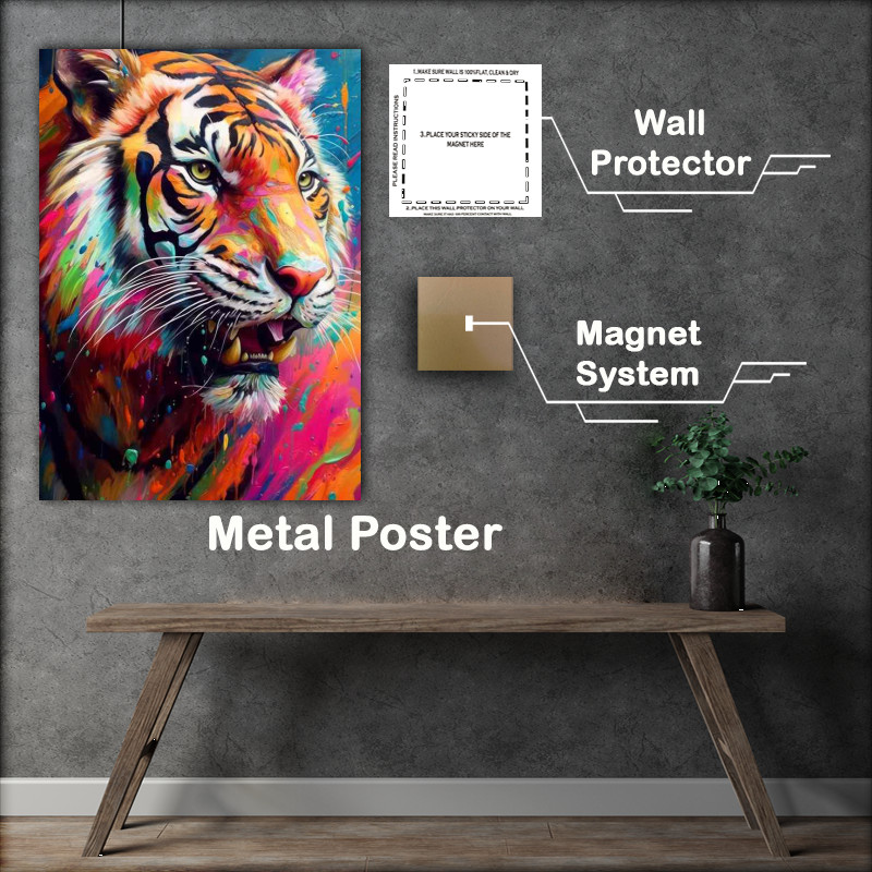 Buy Metal Poster : (Rainbow Roar tiger embraced in colour)